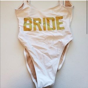 Private party white bride one piece bathing suit